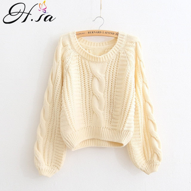 H.SA Roupas femininas Women Pull Sweaters 2020 New Yellow Sweater Jumpers Candy Color Harajuku Chic Short Sweater Twisted Pull