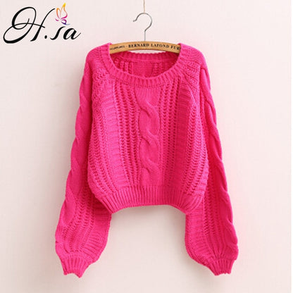 H.SA Roupas femininas Women Pull Sweaters 2020 New Yellow Sweater Jumpers Candy Color Harajuku Chic Short Sweater Twisted Pull