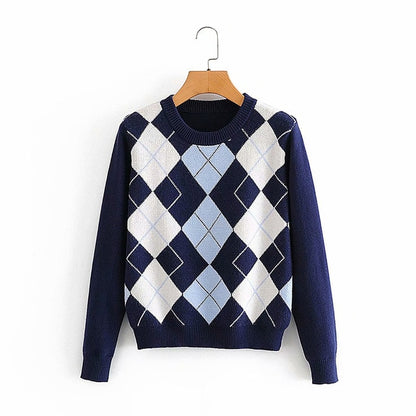 Women sweater pullover 2020 New fashion autumn diamond-shaped lattice women pullover sweater cute British style sweater top