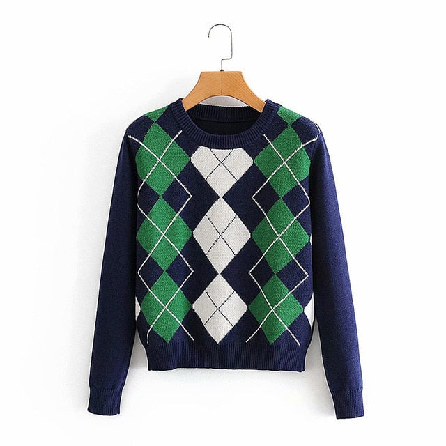 Women sweater pullover 2020 New fashion autumn diamond-shaped lattice women pullover sweater cute British style sweater top