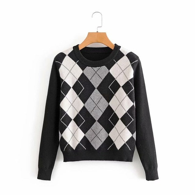 Women sweater pullover 2020 New fashion autumn diamond-shaped lattice women pullover sweater cute British style sweater top