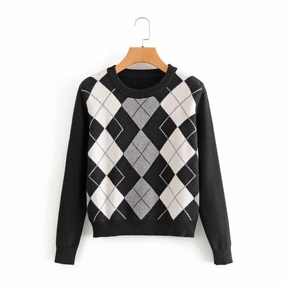 Women sweater pullover 2020 New fashion autumn diamond-shaped lattice women pullover sweater cute British style sweater top