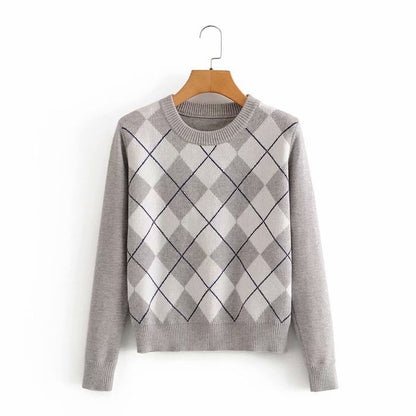 Women sweater pullover 2020 New fashion autumn diamond-shaped lattice women pullover sweater cute British style sweater top