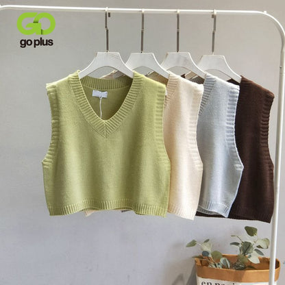 GOPLUS Women V-Neck Knitted Vest 2021 NEW Spring Autumn Sweater Vest Short Female Casual Sleeveless Twist Knit Pullovers C9510