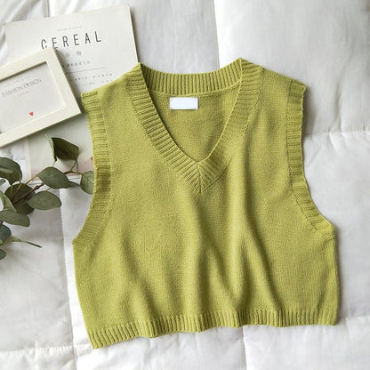 GOPLUS Women V-Neck Knitted Vest 2021 NEW Spring Autumn Sweater Vest Short Female Casual Sleeveless Twist Knit Pullovers C9510